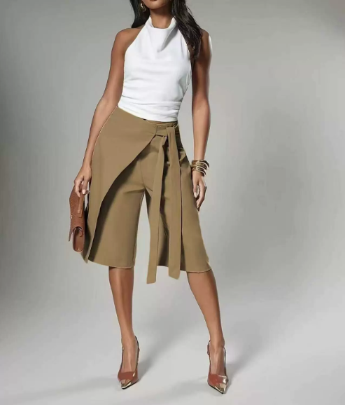 Women's Chic Tie-Front Wide-Leg Culottes