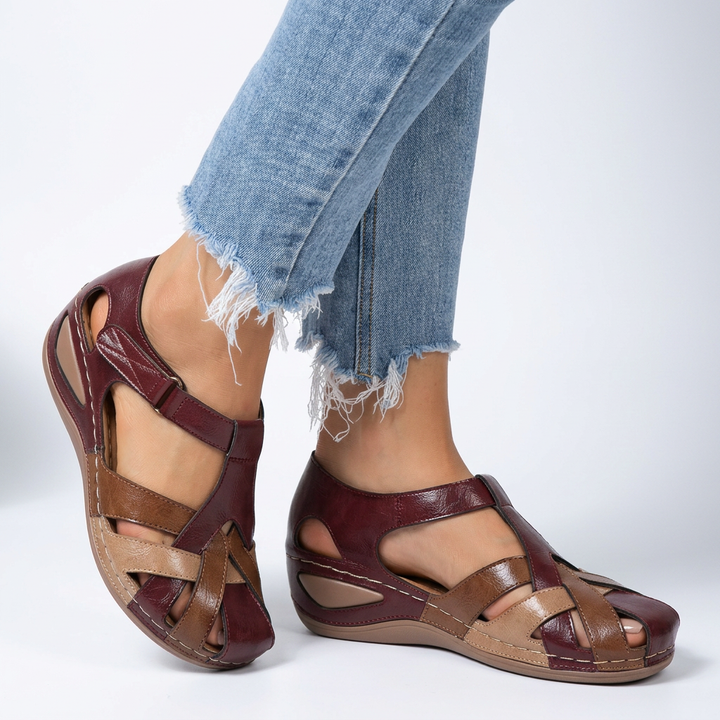 Mélandine™ — Woven Two-Tone Wedge Sandal in Natural Bohemian Style